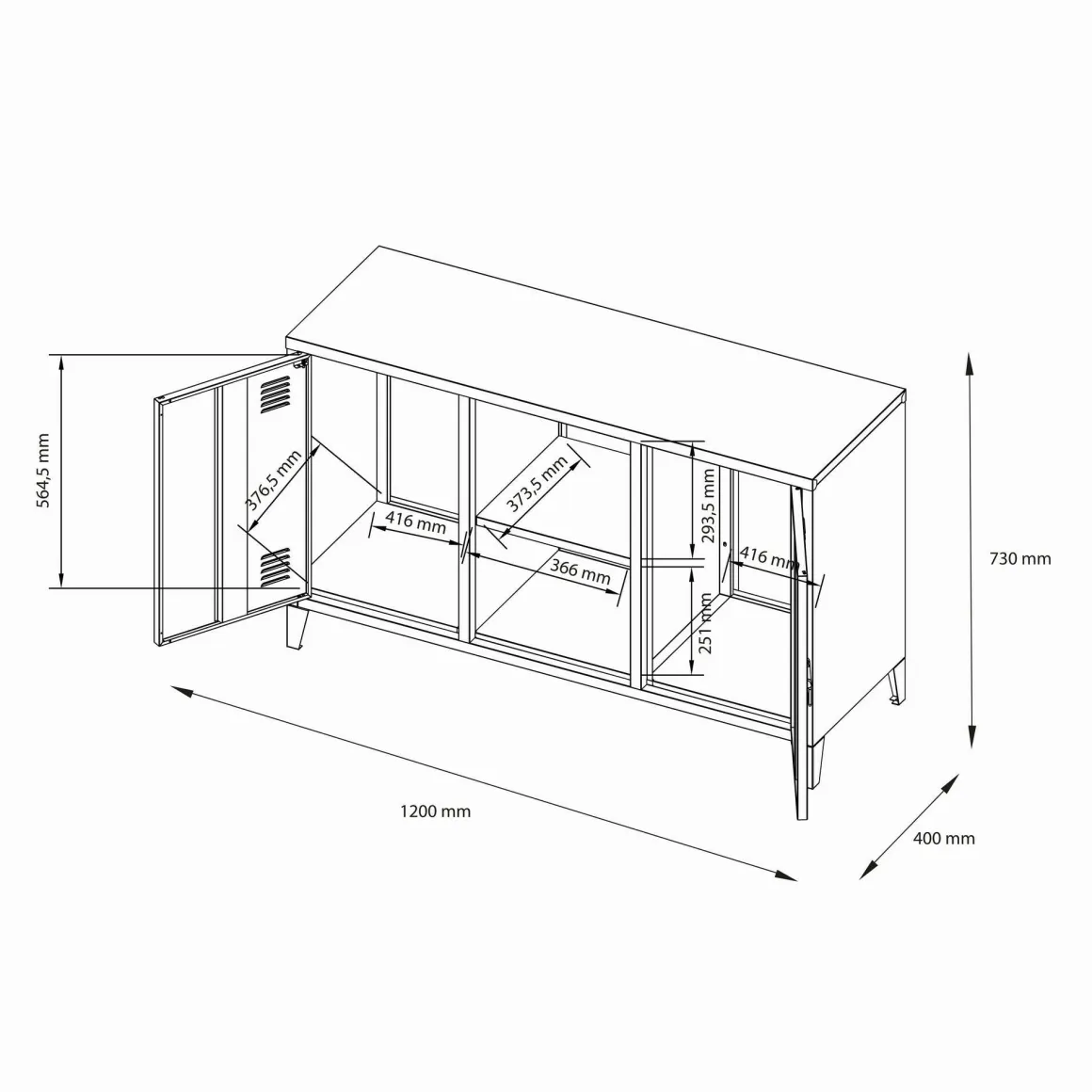 Credenza ardesia 120x40x73h cm 2 ante - Friddi