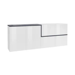 Credenza Asaba, cm 210x40h80, Bianco lucido e Ardesia