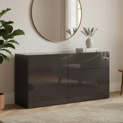 Credenza bassa antracite lucida 110x40x35h cm 1 anta e 3 cassetti - Benvenuta