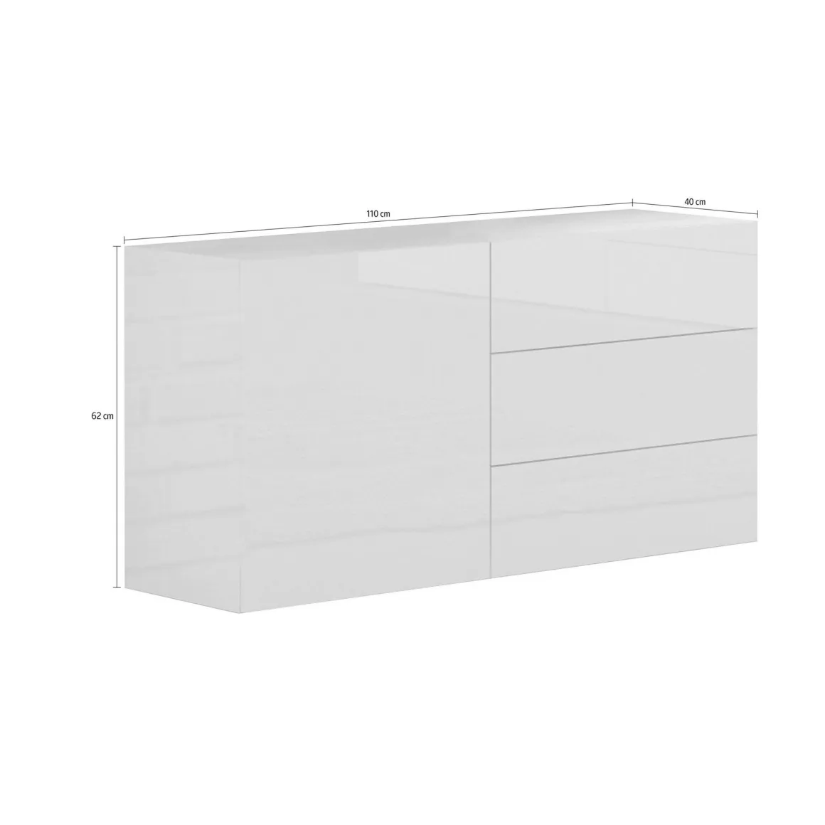 Cucina|Madie > Dmora Credenza bassa antracite lucida 110x40x47h cm 1 anta e 3 cassetti - Adana Nero Antracite