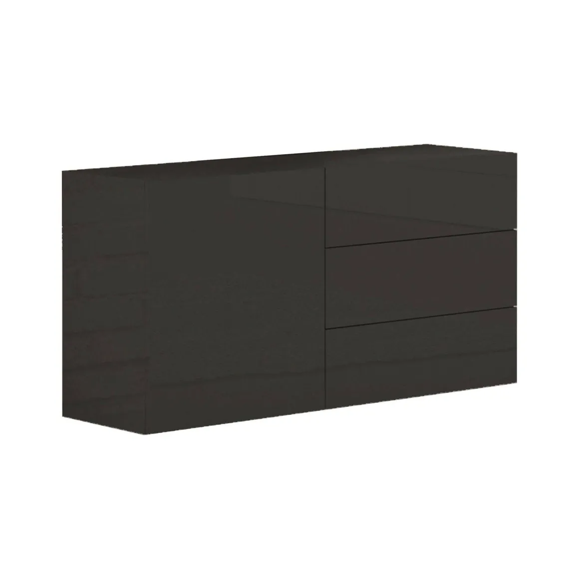 Cucina|Madie > Dmora Credenza bassa antracite lucida 110x40x47h cm 1 anta e 3 cassetti - Adana Nero Antracite
