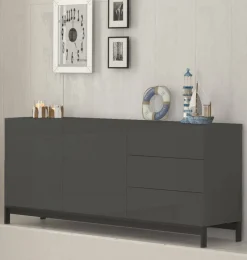 Credenza bassa antracite lucida 170x40x47h cm 2 ante e 3 cassetti - Alden