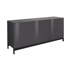 Credenza bassa antracite lucida 170x40x47h cm 2 ante e 3 cassetti - Alden