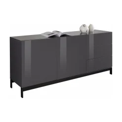 Credenza bassa antracite lucida 170x40x47h cm 2 ante e 3 cassetti - Alden