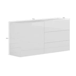 Credenza bassa bianco lucida 110x40x35h cm 1 anta e 3 cassetti - Benvenuta