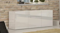 Credenza bassa bianco lucida 170x40x35h cm 3 ante e 1 cassetto - Arina