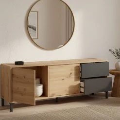 Credenza bassa rovere nodi e antracite 130x41x47h cm 2 ante e 2 cassetti - Anora