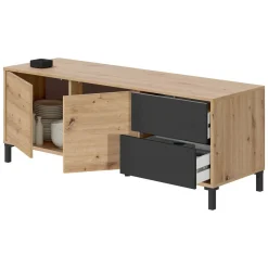 Credenza bassa rovere nodi e antracite 130x41x47h cm 2 ante e 2 cassetti - Anora