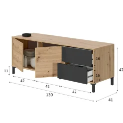 Madie|Credenze > Dmora Credenza bassa rovere nodi e antracite 138x110x40h cm 3 ante - Averara Nero Antracite, Marrone Rovere Nodi