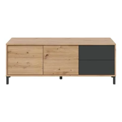 Madie|Credenze > Dmora Credenza bassa rovere nodi e antracite 138x110x40h cm 3 ante - Averara Nero Antracite, Marrone Rovere Nodi