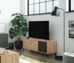 Madie|Credenze > Dmora Credenza bassa rovere nodi e antracite 138x110x40h cm 3 ante - Averara Nero Antracite, Marrone Rovere Nodi