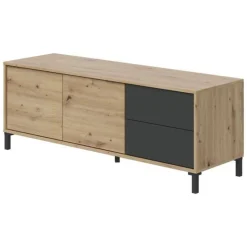 Madie|Credenze > Dmora Credenza bassa rovere nodi e antracite 138x110x40h cm 3 ante - Averara Nero Antracite, Marrone Rovere Nodi