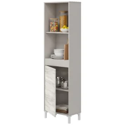 Credenza Beige Bianco Anticato Cassetti 3 Ripiani 49x28x174h cm, Apertura Push Pull - Spineda