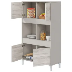 Madie|Credenze > Dmora Credenza Beige Bianco Cassetti 3 Ripiani 78x33x134h cm, Apertura Push Pull - Mezzate Bianco, Beige