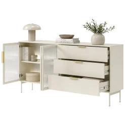 Credenze > Dmora Credenza Beige Cashmere oro un Ripiano 3 Cassetti 181x39x83h cm, 2 Ante - Hara Oro, Beige Cashmere