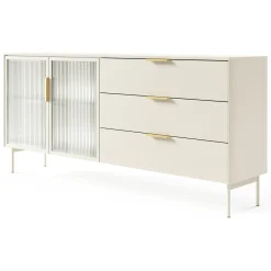 Credenze > Dmora Credenza Beige Cashmere oro un Ripiano 3 Cassetti 181x39x83h cm, 2 Ante - Hara Oro, Beige Cashmere
