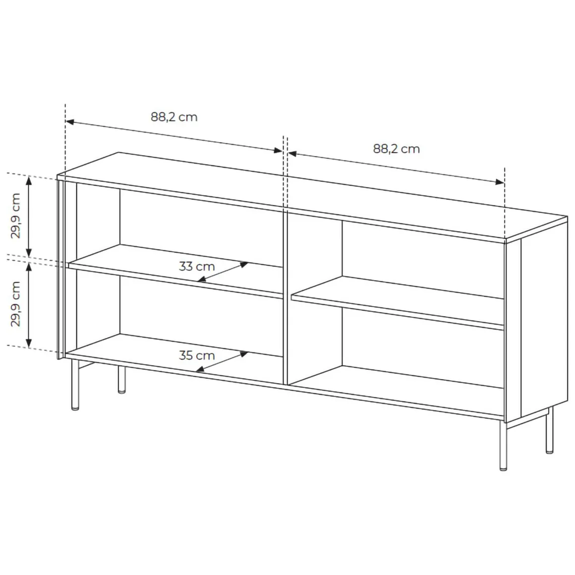 Credenza Beige Cashmere Trasparente 4 Ripiani Apertura Battente 181x39x83h cm, 4 Ante - Hapa