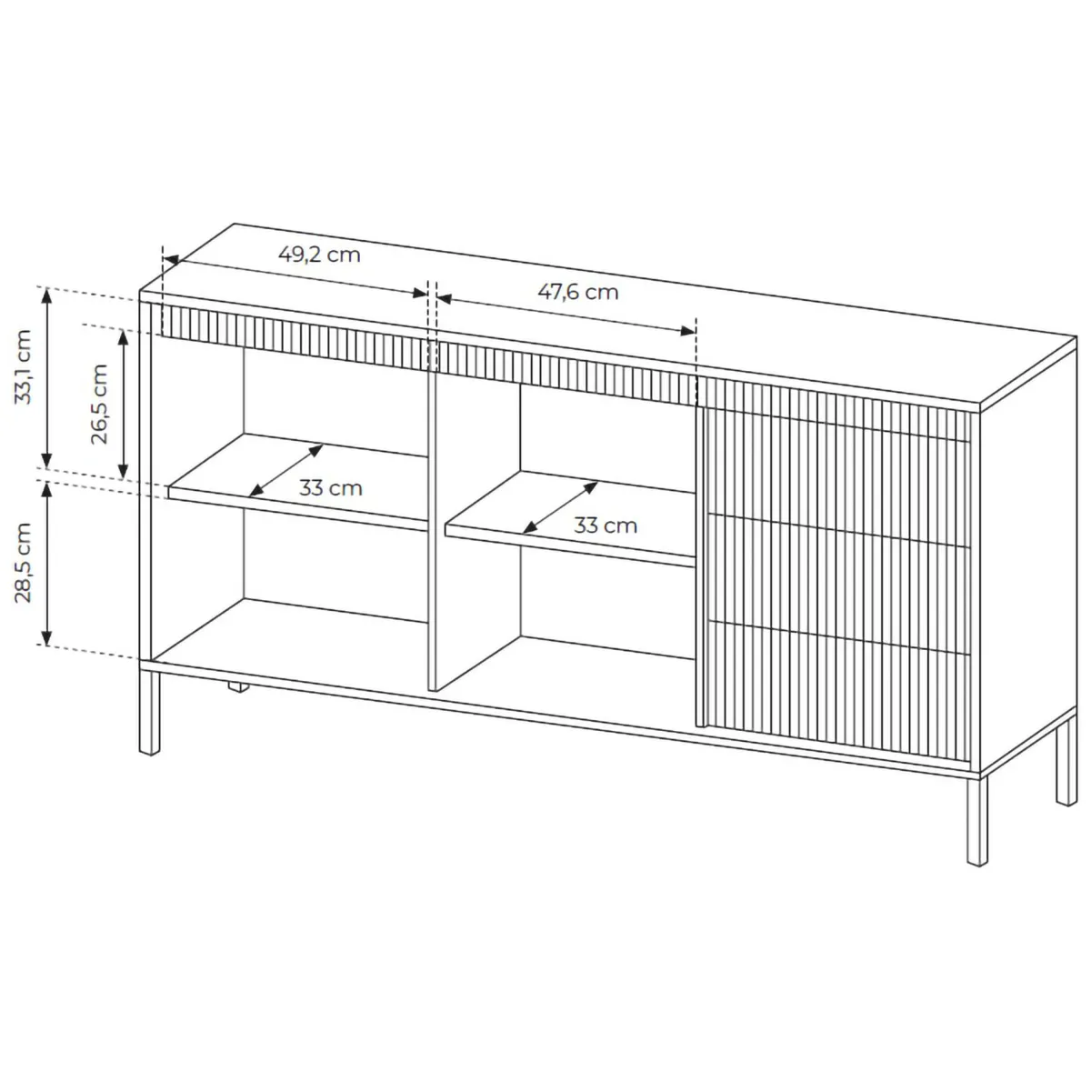 Credenze > Dmora Credenza 3 Cassetti 2 Ripiani 154x40x81h cm, Apertura Battente, Scorrevole - Hatomo Beige