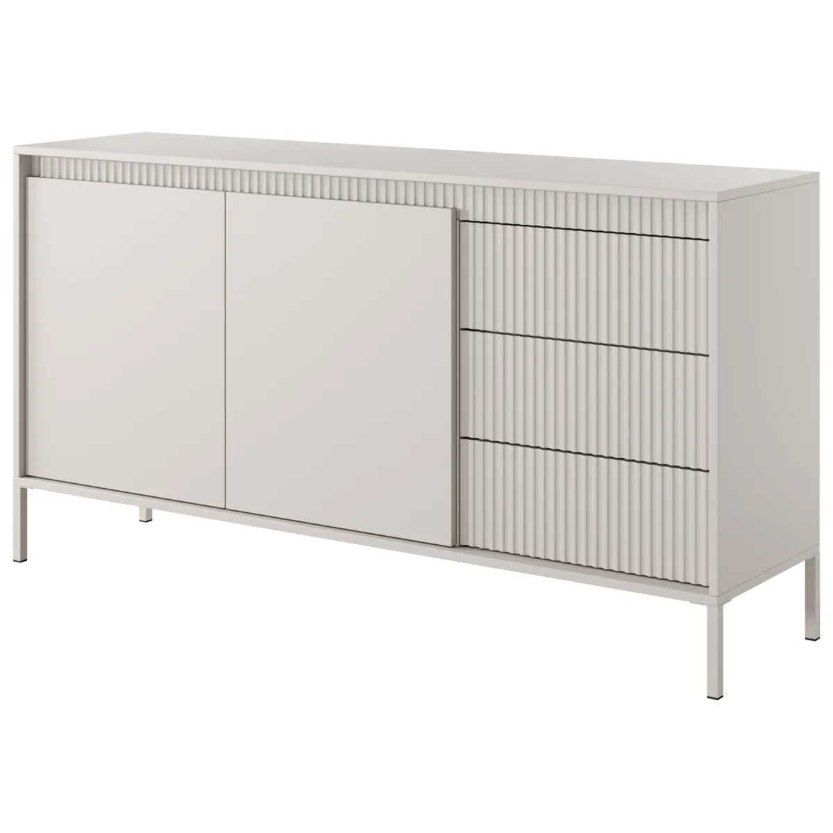 Credenze > Dmora Credenza 3 Cassetti 2 Ripiani 154x40x81h cm, Apertura Battente, Scorrevole - Hatomo Beige