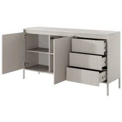 Credenze > Dmora Credenza 3 Cassetti 2 Ripiani 154x40x81h cm, Apertura Battente, Scorrevole - Hatomo Beige