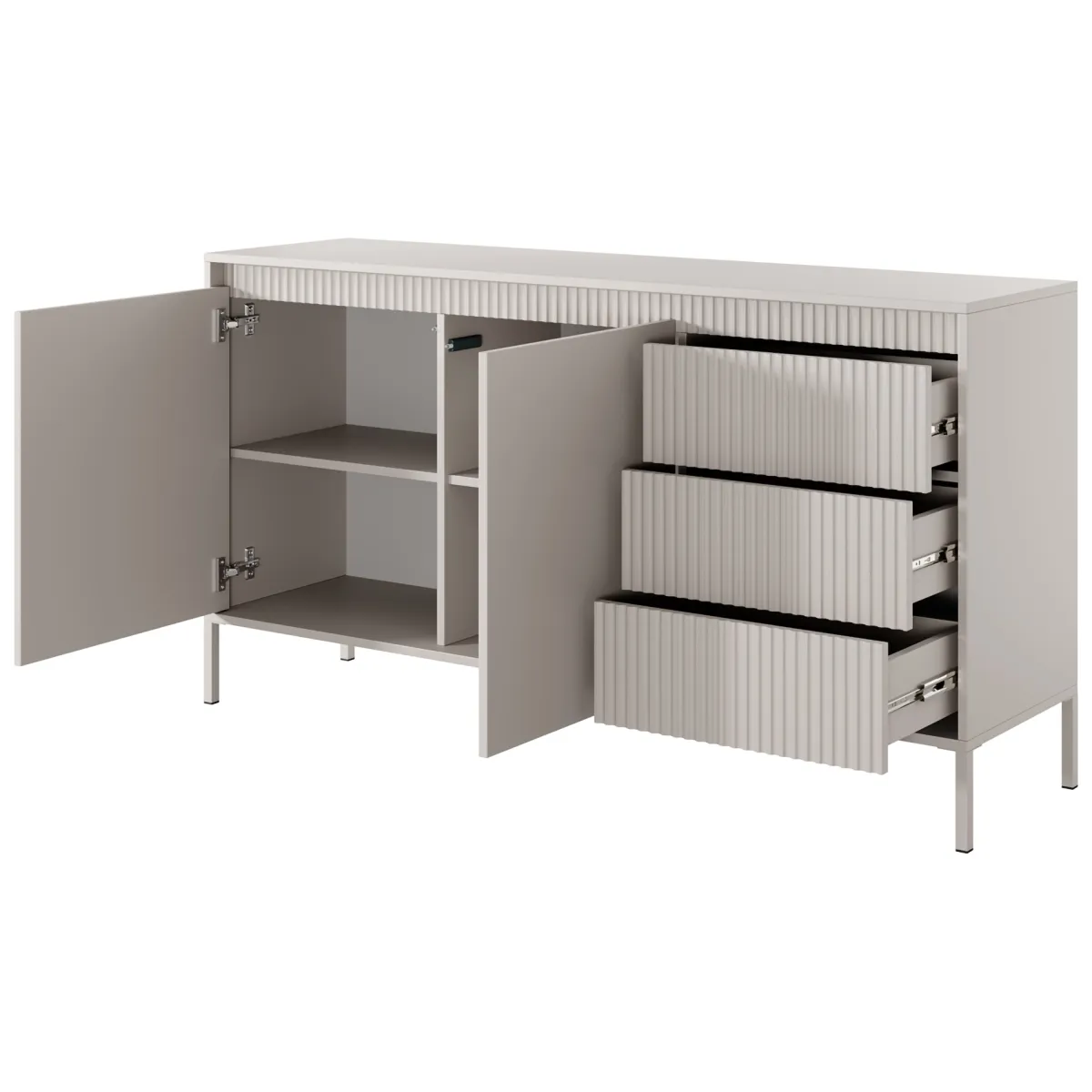Credenze > Dmora Credenza 3 Cassetti 2 Ripiani 154x40x81h cm, Apertura Battente, Scorrevole - Hatomo Beige