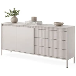 Credenza Beige 3 Cassetti 2 Ripiani 187x40x81h cm, Apertura Battente, Scorrevole - Hatone
