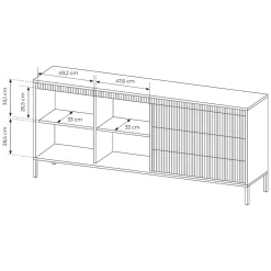 Credenza Beige 3 Cassetti 2 Ripiani 187x40x81h cm, Apertura Battente, Scorrevole - Hatone