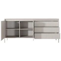 Credenza Beige 3 Cassetti 2 Ripiani 187x40x81h cm, Apertura Battente, Scorrevole - Hatone