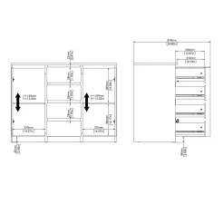 Credenza Beige 4 Cassetti 2 Ripiani 121x50x91h cm, Apertura Battente, Scorrevole - Angelika