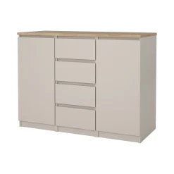 Credenza Beige 4 Cassetti 2 Ripiani 121x50x91h cm, Apertura Battente, Scorrevole - Angelika