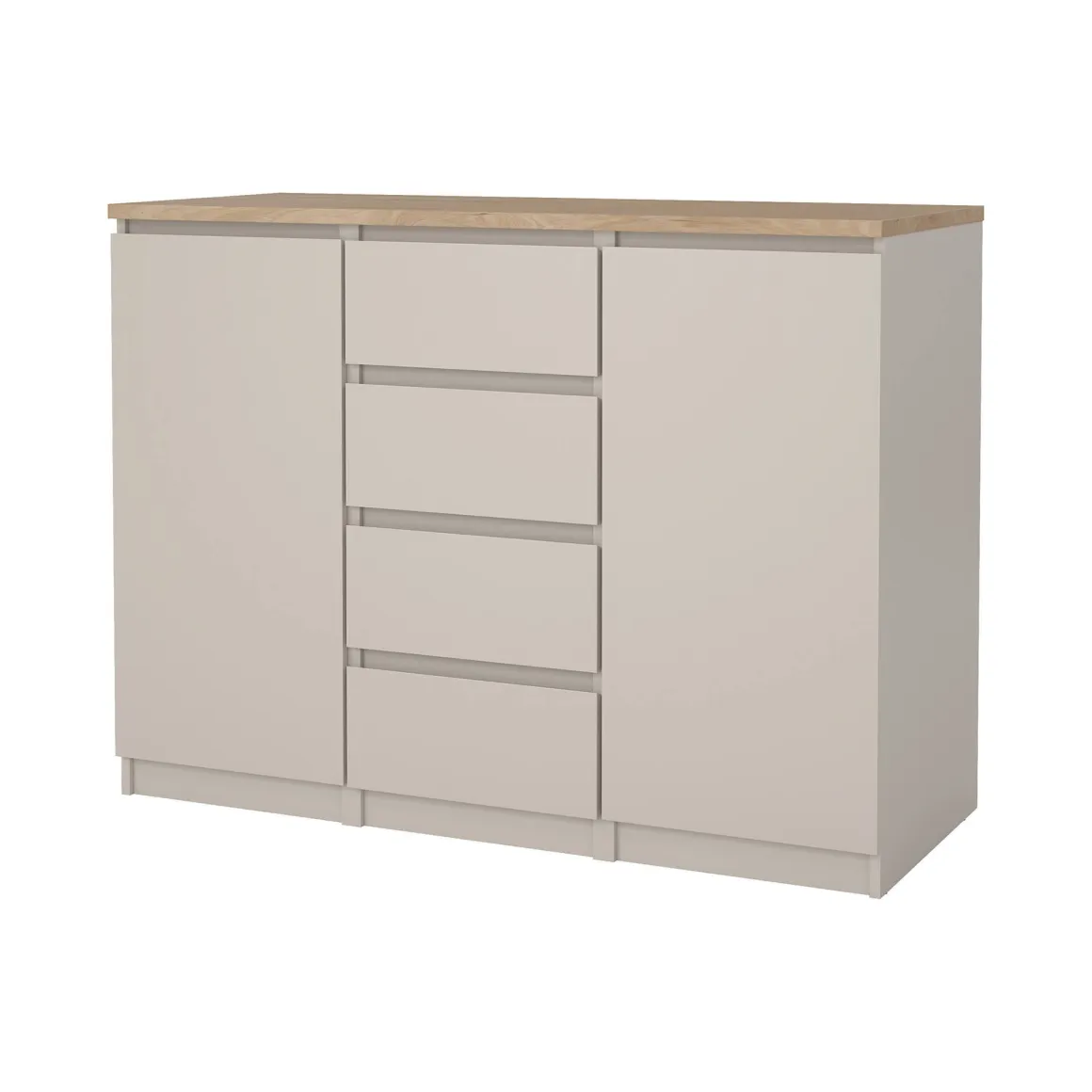 Credenza Beige 4 Cassetti 2 Ripiani 121x50x91h cm, Apertura Battente, Scorrevole - Angelika