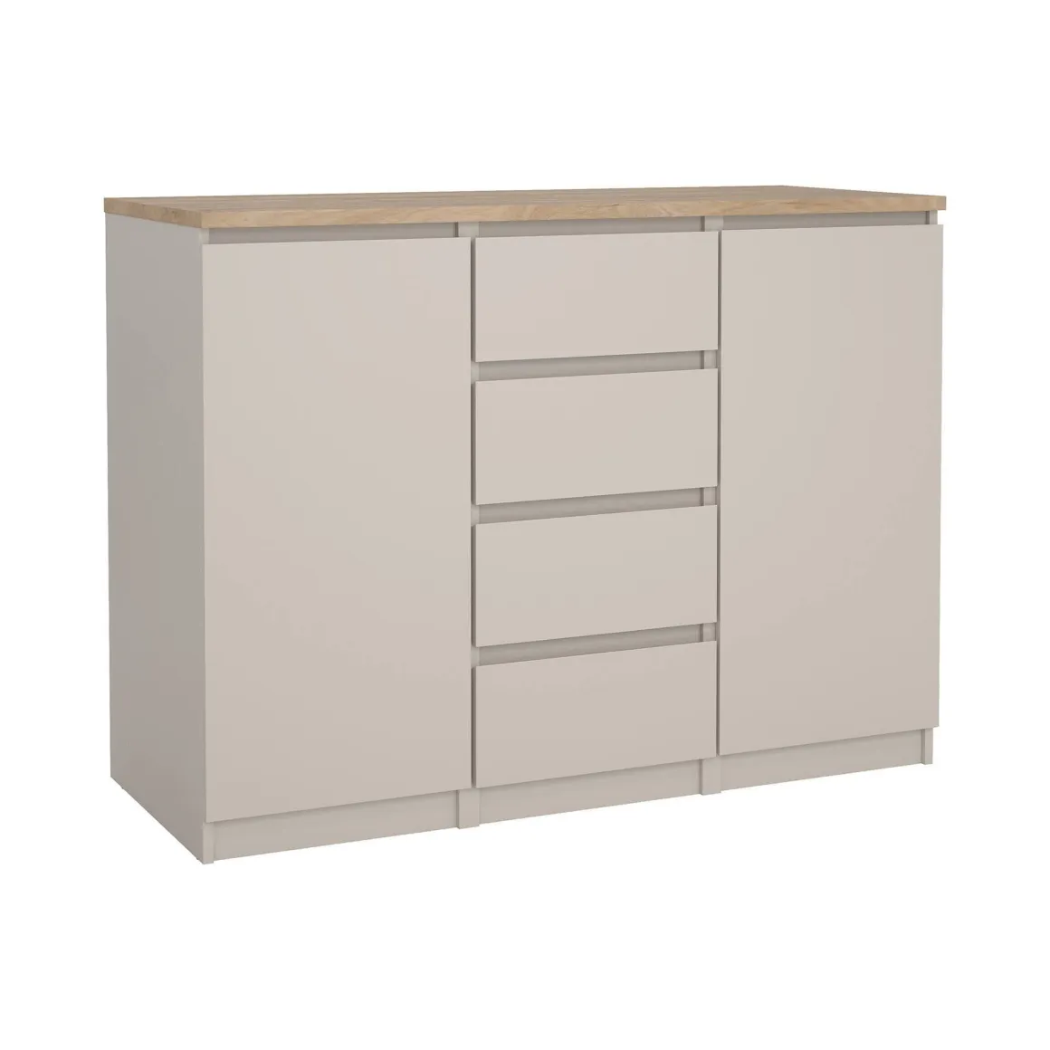 Credenza Beige 4 Cassetti 2 Ripiani 121x50x91h cm, Apertura Battente, Scorrevole - Angelika