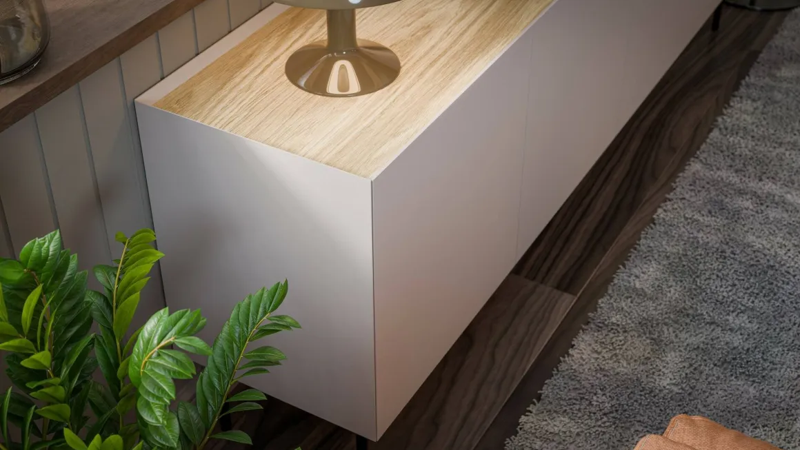 Madie|Credenze > Dmora Credenza beige e rovere 200x40x70h cm 4 ante - Sagrado Marrone, Rosa Rovere