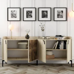 Credenza Beige Marmo Marrone Marmo 2 Ripiani 4 Vani 180x35x78h cm, 4 Ante - Roatto
