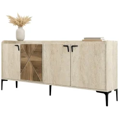 Credenza Beige Marmo Marrone Marmo 2 Ripiani 4 Vani 180x35x78h cm, 4 Ante - Roatto