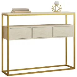 Credenza Beige Marmo oro 4 Vani 3 Ante 90x34x70h cm, Apertura a Ribalta - Gemonio