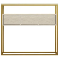 Credenza Beige Marmo oro 4 Vani 3 Ante 90x34x70h cm, Apertura a Ribalta - Gemonio