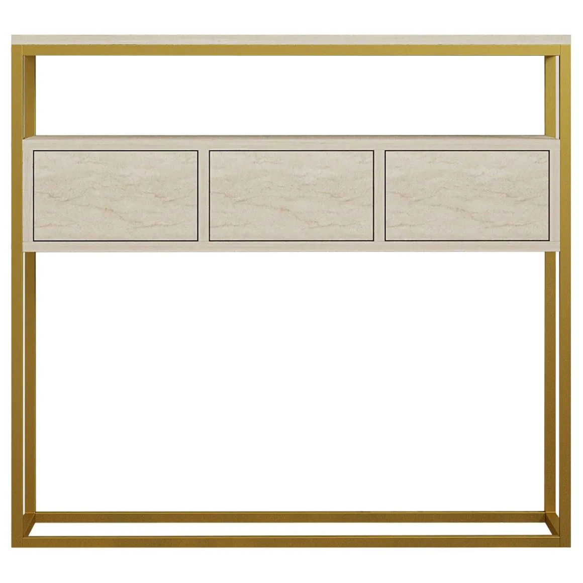 Credenza Beige Marmo oro 4 Vani 3 Ante 90x34x70h cm, Apertura a Ribalta - Gemonio