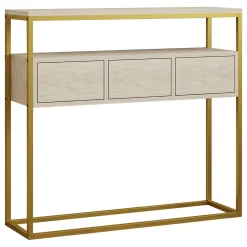 Credenza Beige Marmo oro 4 Vani 3 Ante 90x34x70h cm, Apertura a Ribalta - Gemonio