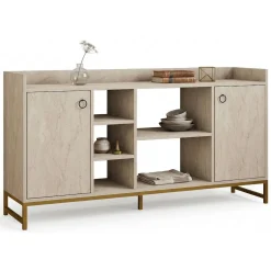 Credenza Beige Marmo 3 Ripiani 2 Ante 160x40x85h cm, 7 Vani - Gorzegno