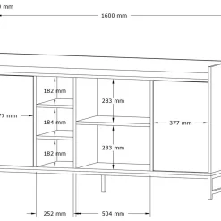 Credenza Beige Marmo 3 Ripiani 2 Ante 160x40x85h cm, 7 Vani - Gorzegno