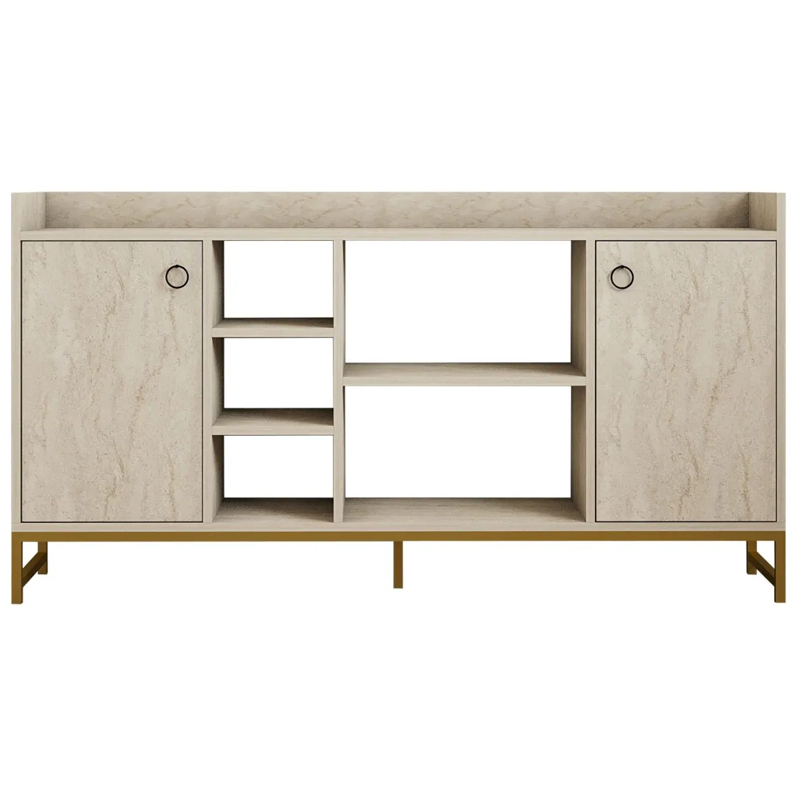 Credenza Beige Marmo 3 Ripiani 2 Ante 160x40x85h cm, 7 Vani - Gorzegno