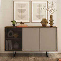 Credenza Beige Marrone Noce 3 Ripiani Apertura Battente 184x40x87h cm, 3 Ante - Capena