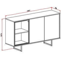 Credenza Beige Marrone Noce 3 Ripiani Apertura Battente 184x40x87h cm, 3 Ante - Capena