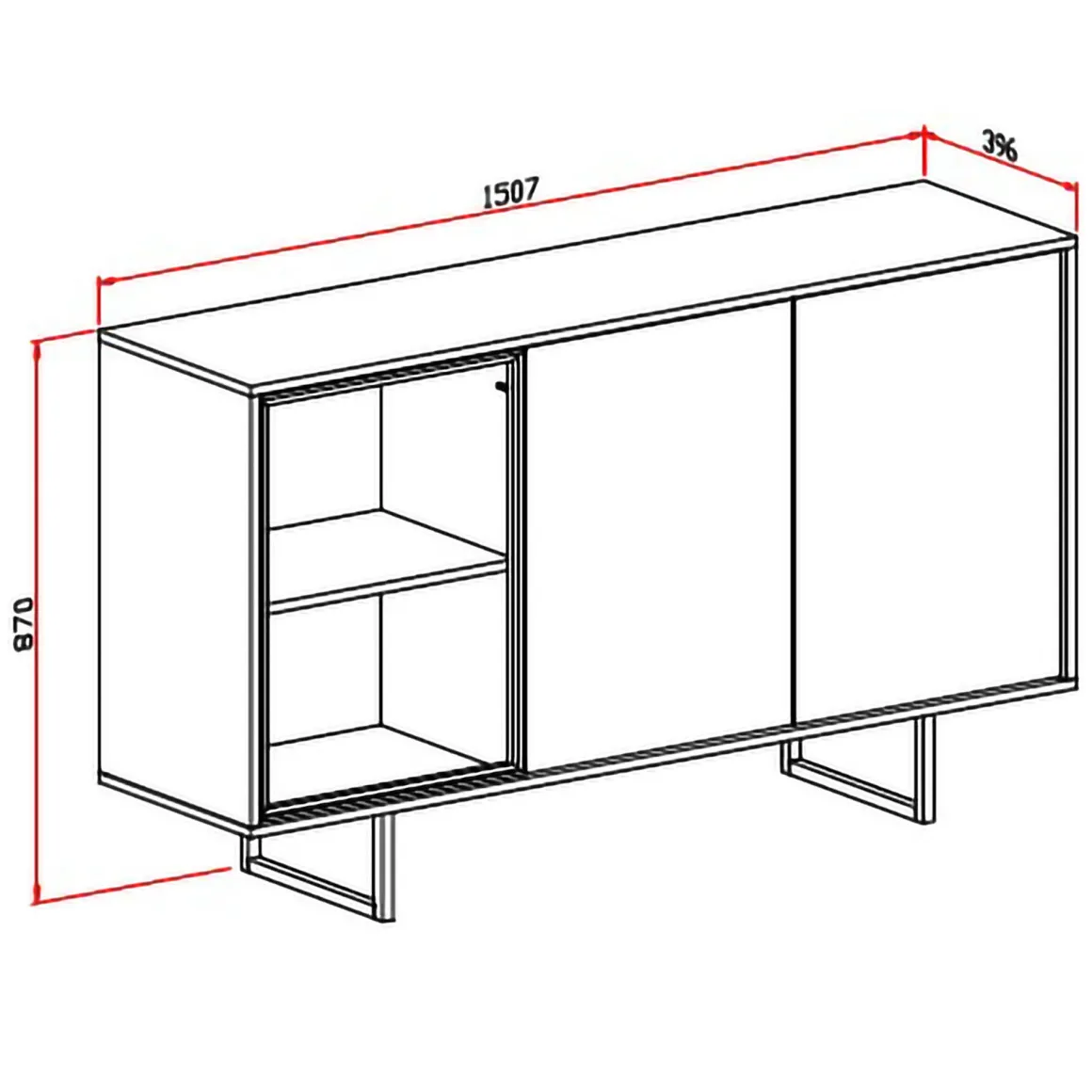 Credenza Beige Marrone Noce 3 Ripiani Apertura Battente 184x40x87h cm, 3 Ante - Capena