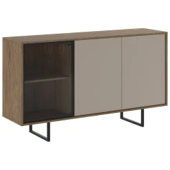 Credenza Beige Marrone Noce 3 Ripiani Apertura Battente 184x40x87h cm, 3 Ante - Capena