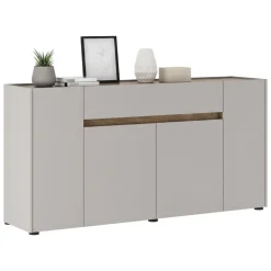 Credenza Beige Marrone Noce un Cassetto 3 Ripiani 170x40x85h cm, Apertura Battente - Cirimido