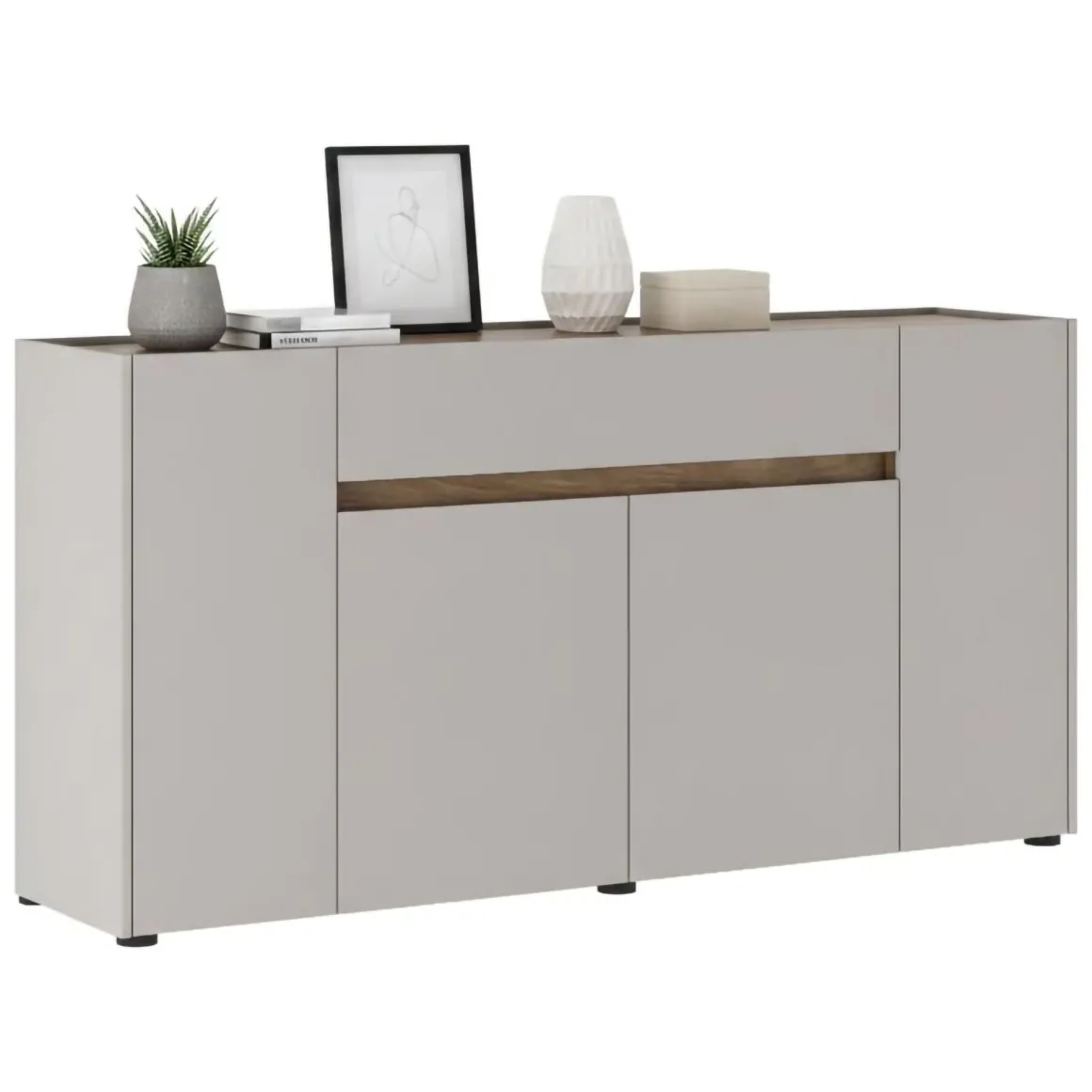 Credenza Beige Marrone Noce un Cassetto 3 Ripiani 170x40x85h cm, Apertura Battente - Cirimido