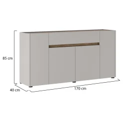 Credenza Beige Marrone Noce un Cassetto 3 Ripiani 170x40x85h cm, Apertura Battente - Cirimido