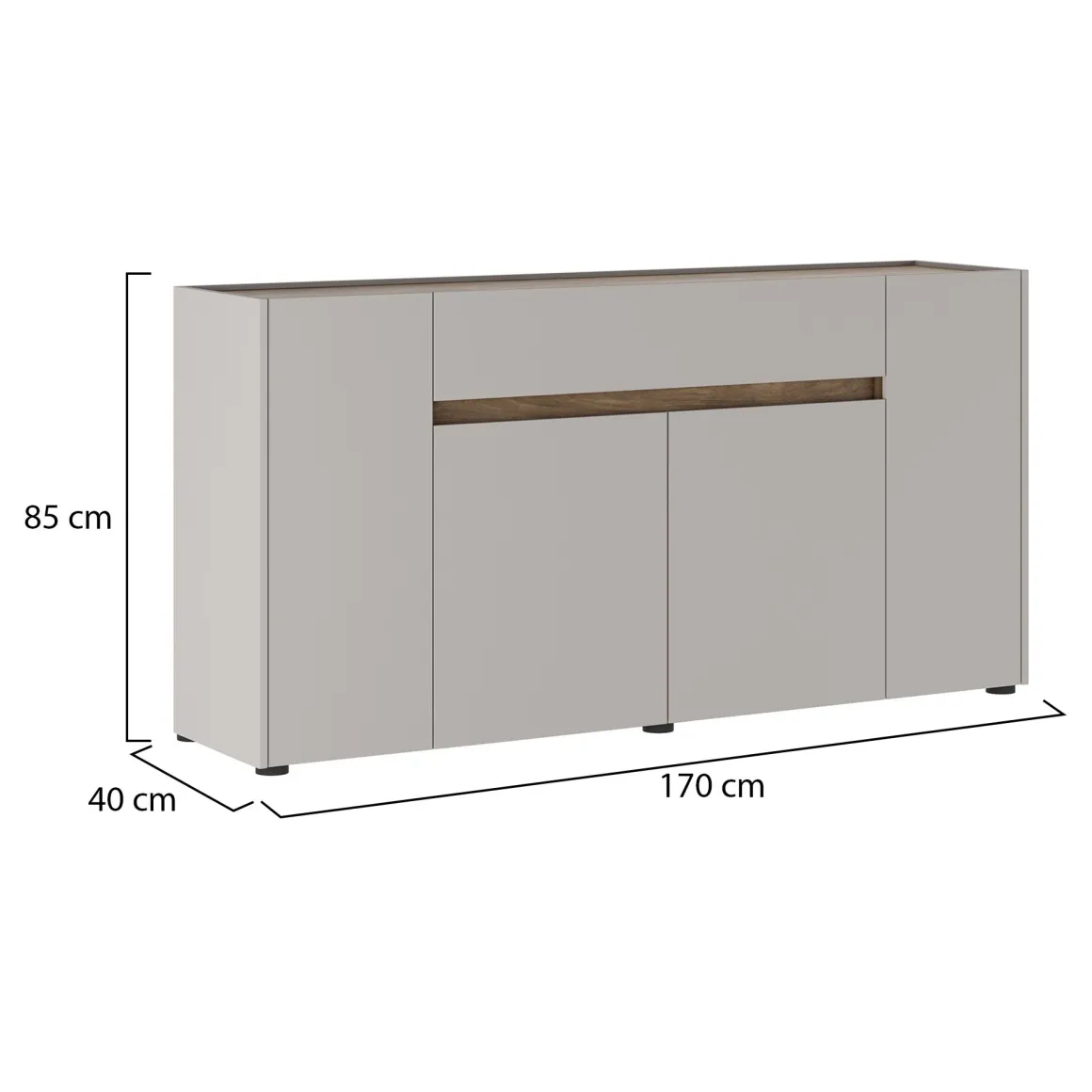 Credenza Beige Marrone Noce un Cassetto 3 Ripiani 170x40x85h cm, Apertura Battente - Cirimido